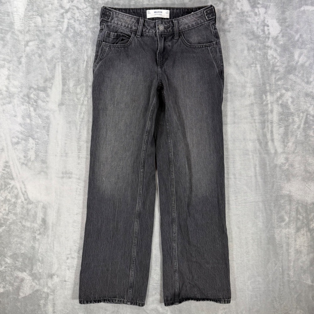 Hollister Low Rise Baggy Jeans Womens Size 00R 24 Gray Washed Black Wide Leg